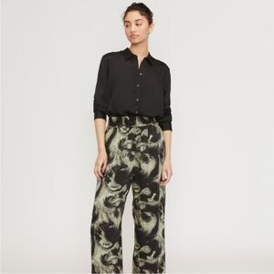 Everlane Elegant Black and Green Patterned Women's Pants (like new)